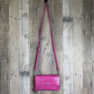 Womens Enzo Angiolini Pink Croc Print Leather Small Shoulder Handbag Clutch